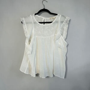 Rebellion again Women's Shear White Embroidered Blouse M Boho Coquette